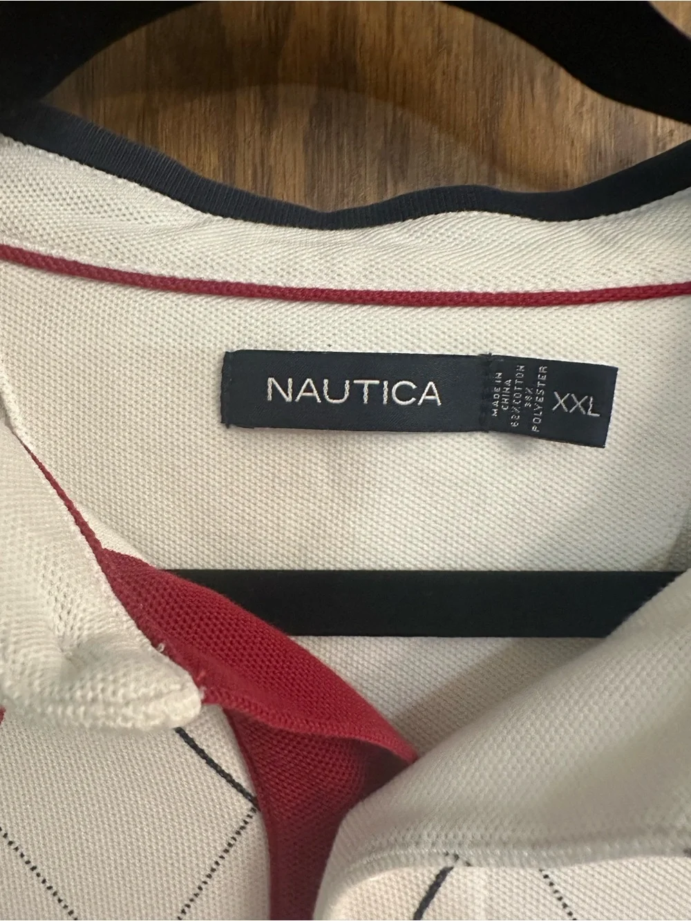 Nautica Men’s White Polo with Navy Collar and Red/Navy Argyle Lines